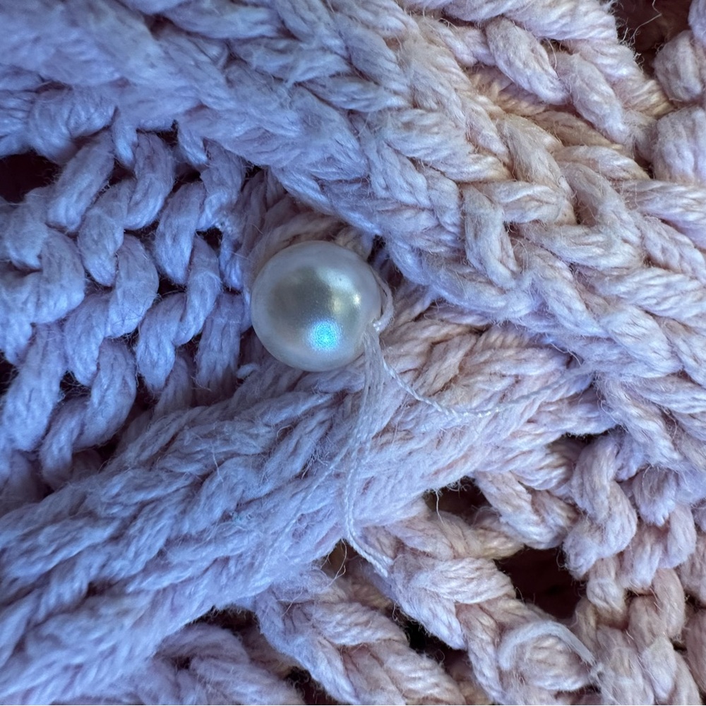 Vintage Yarnworks Pearl Embellished Cable Knit Sweater Pink Cottagecore Medium - Picture 8 of 9